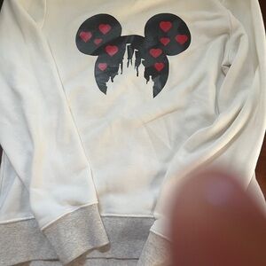 White Sweatshirt with Black and Red Heart Design